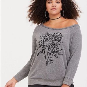 Torrid Gray Off Shoulder Sweatshirt with Flowers